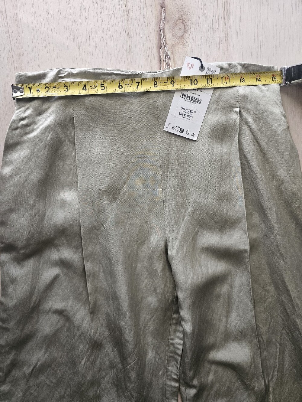 Zara Linen Viscose Wide Leg Pants NWT Light Olive Green Gold Champagne M - Picture 8 of 12